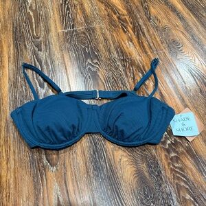 Shade & Shore Dark Blue Navy Ribbed Underwire Bikini Top